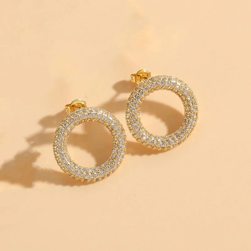 Large Circle Zircon Earrings 14K Real Gold