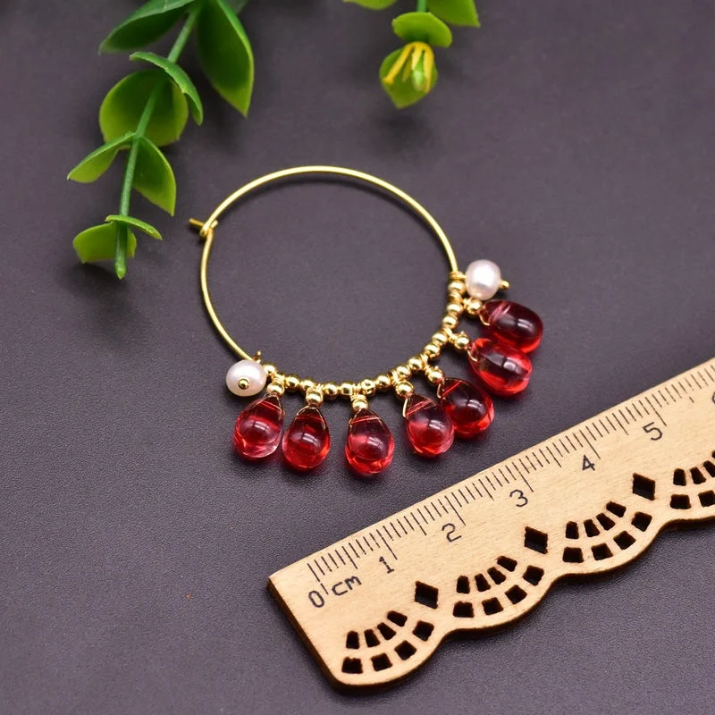 925 Silver Red Crystal Pendant Ear Ring