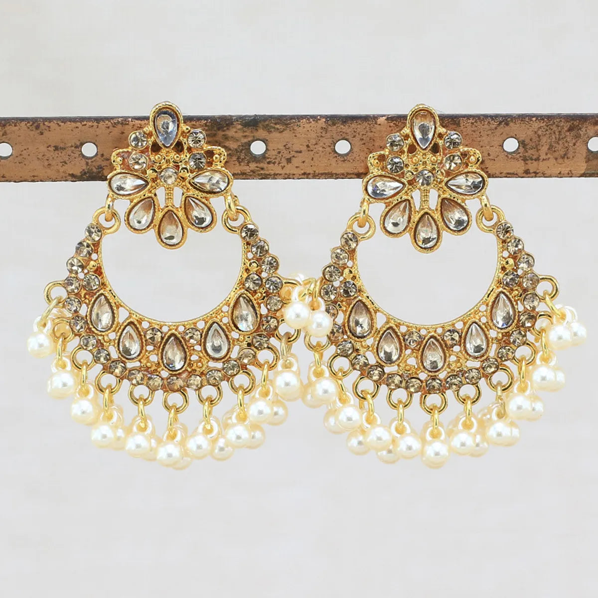 Ladies Earrings with Wing Studs-Ethnic Style Water Droplets Imitation Pearl Alloy Inlay Rhinestones Women's Chandelier Earrings