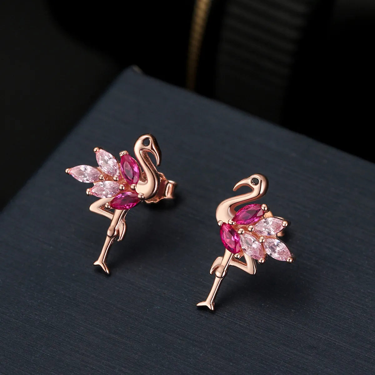 Ladies Earrings with Warm Amber-1 Pair Glam Simple Style Animal Bird Polishing Plating Inlay Sterling Silver Zircon Rose Gold Plated Ear Studs