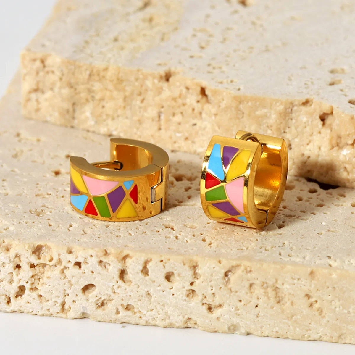 Ladies Earrings Handcrafted Art-1 Pair Ig Style Color Block Epoxy Plating Stainless Steel 18k Gold Plated Earrings