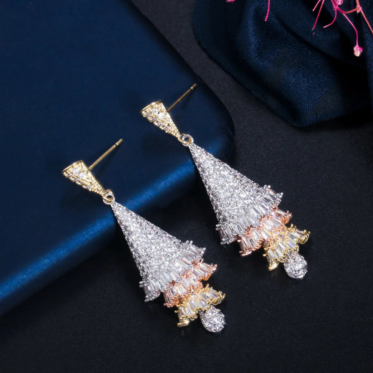 Ladies Earrings for Volunteers-1 Pair Casual Romantic Christmas Tree Plating Inlay Copper Zircon Rhodium Plated Silver Plated Drop Earrings