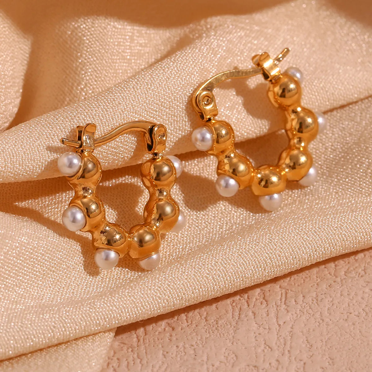 Ladies Earrings with Star Studs-1 Pair Basic Simple Style Classic Style Irregular Plating Inlay Stainless Steel Artificial Pearls 18k Gold Plated Hoop Earrings