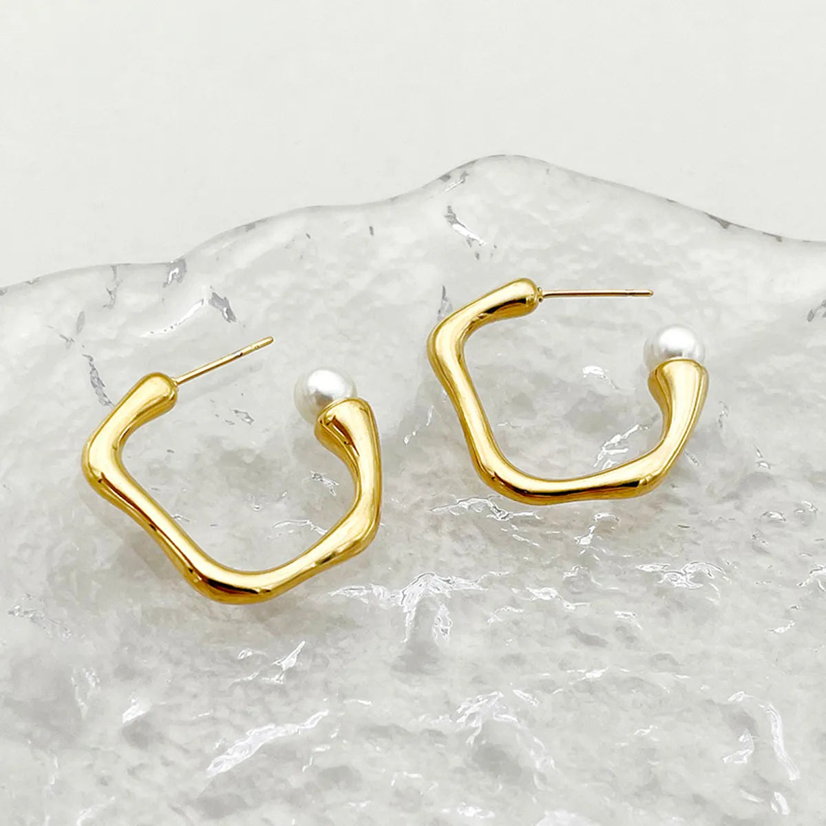 Ladies Earrings for Formal Nights-1 Pair Elegant Sweet Simple Style Square Plating Stainless Steel Gold Plated Earrings