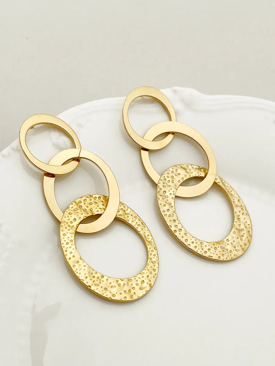 Ladies Earrings for True Bonds-1 Pair Casual Simple Style Oval Polishing Plating Stainless Steel Gold Plated Drop Earrings