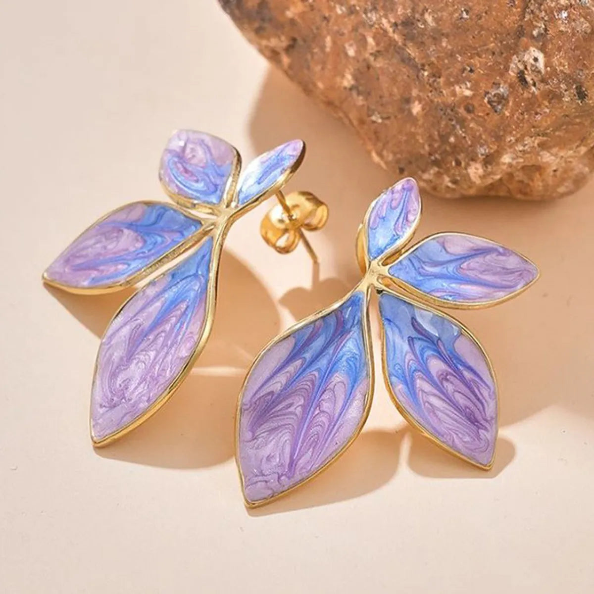 Ladies Earrings for Grandmas-1 Pair Elegant Classic Style Leaves Enamel Plating Stainless Steel Gold Plated Ear Studs