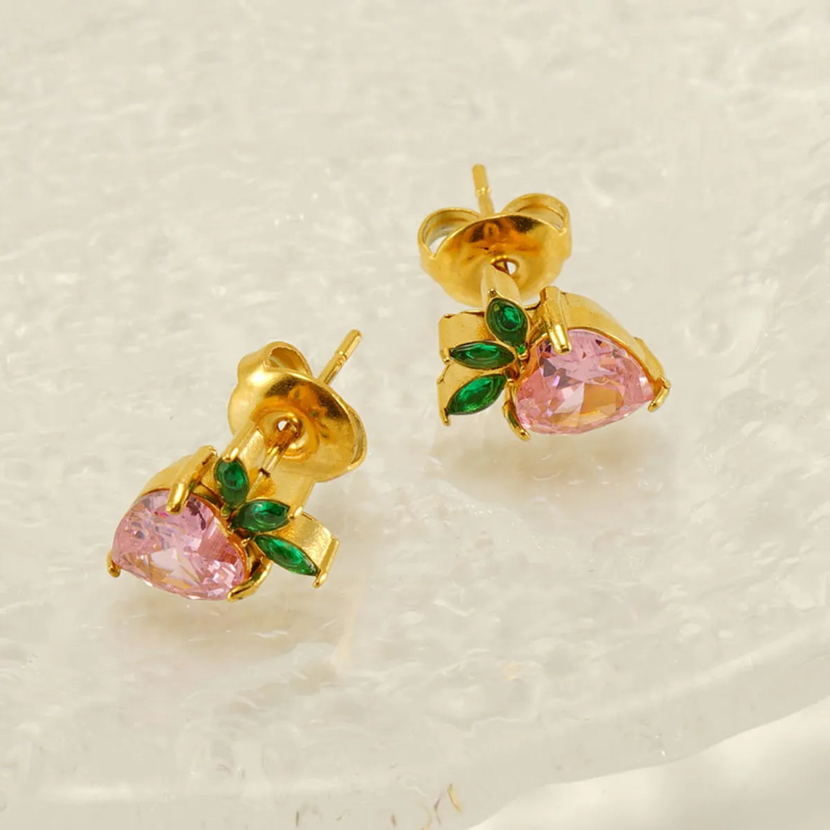 Ladies Earrings with Purple Stichtite-1 Pair Elegant Glam Fruit Pineapple Watermelon Plating Inlay Stainless Steel Zircon 18k Gold Plated Ear Studs