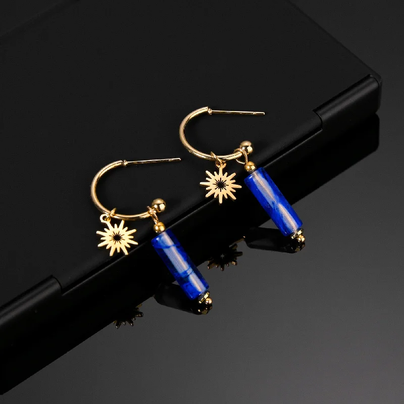 Blue Column Natural Stone Earrings