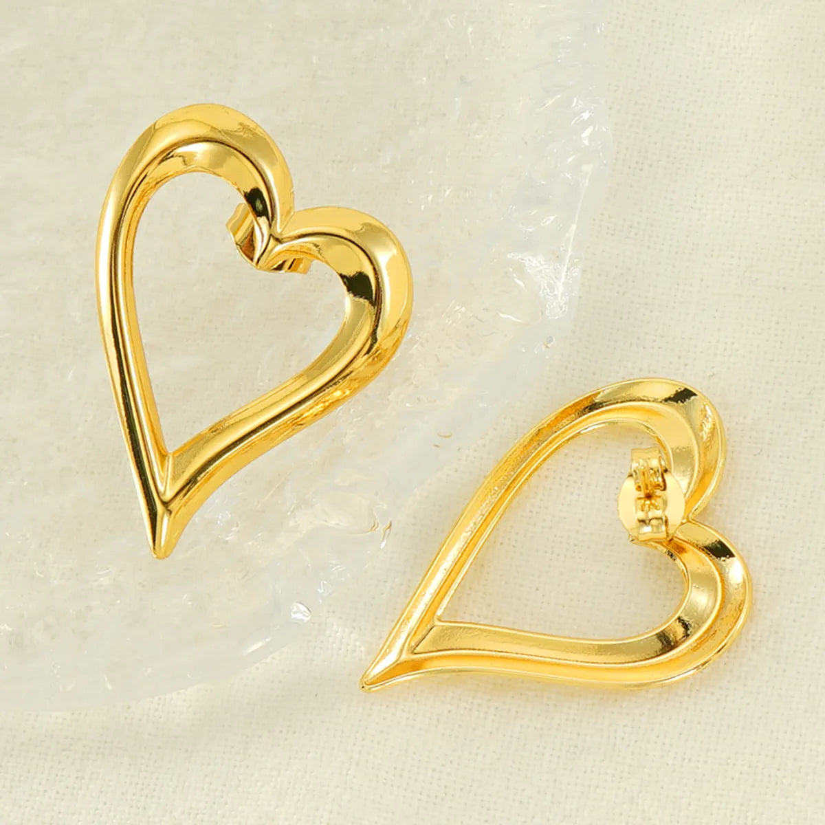 Ladies Earrings with Moss Malachite-1 Pair Simple Style Heart Shape Plating Stainless Steel 18k Gold Plated Ear Studs