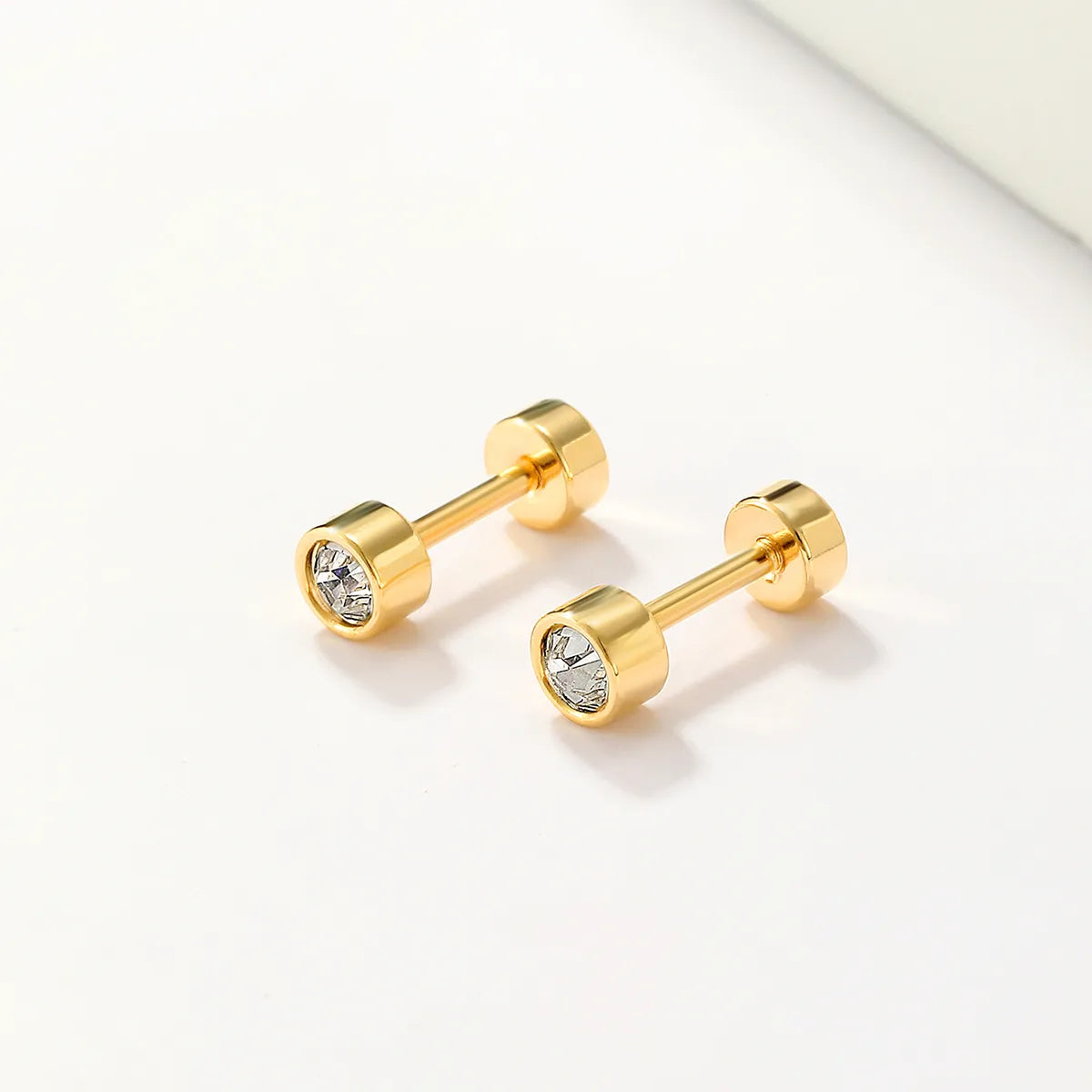 Ladies Earrings for Dreamers-1 Pair Casual Simple Style Round Plating Inlay Stainless Steel Zircon 18k Gold Plated Ear Studs