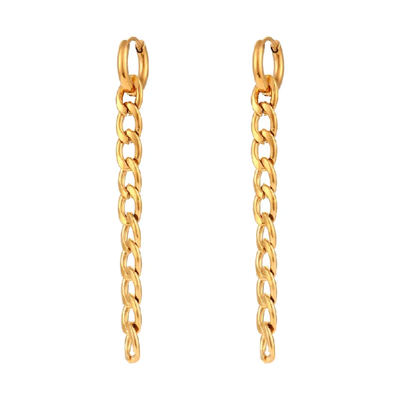 Long Figaro Chain Earrings-Gold