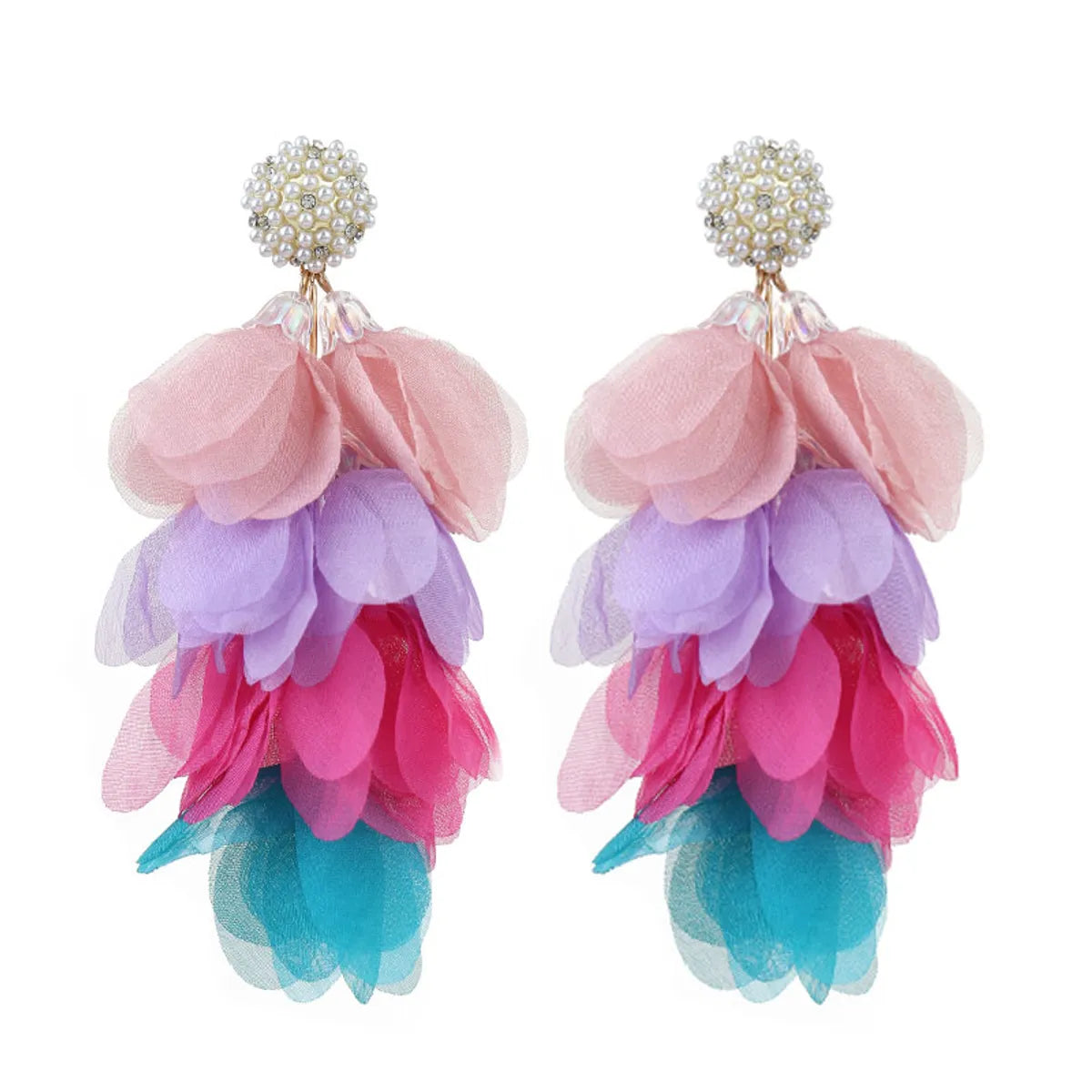 Ladies Earrings Arched Design-Wholesale Jewelry Retro Color Block Imitation Pearl Cloth Glass Patchwork Earrings