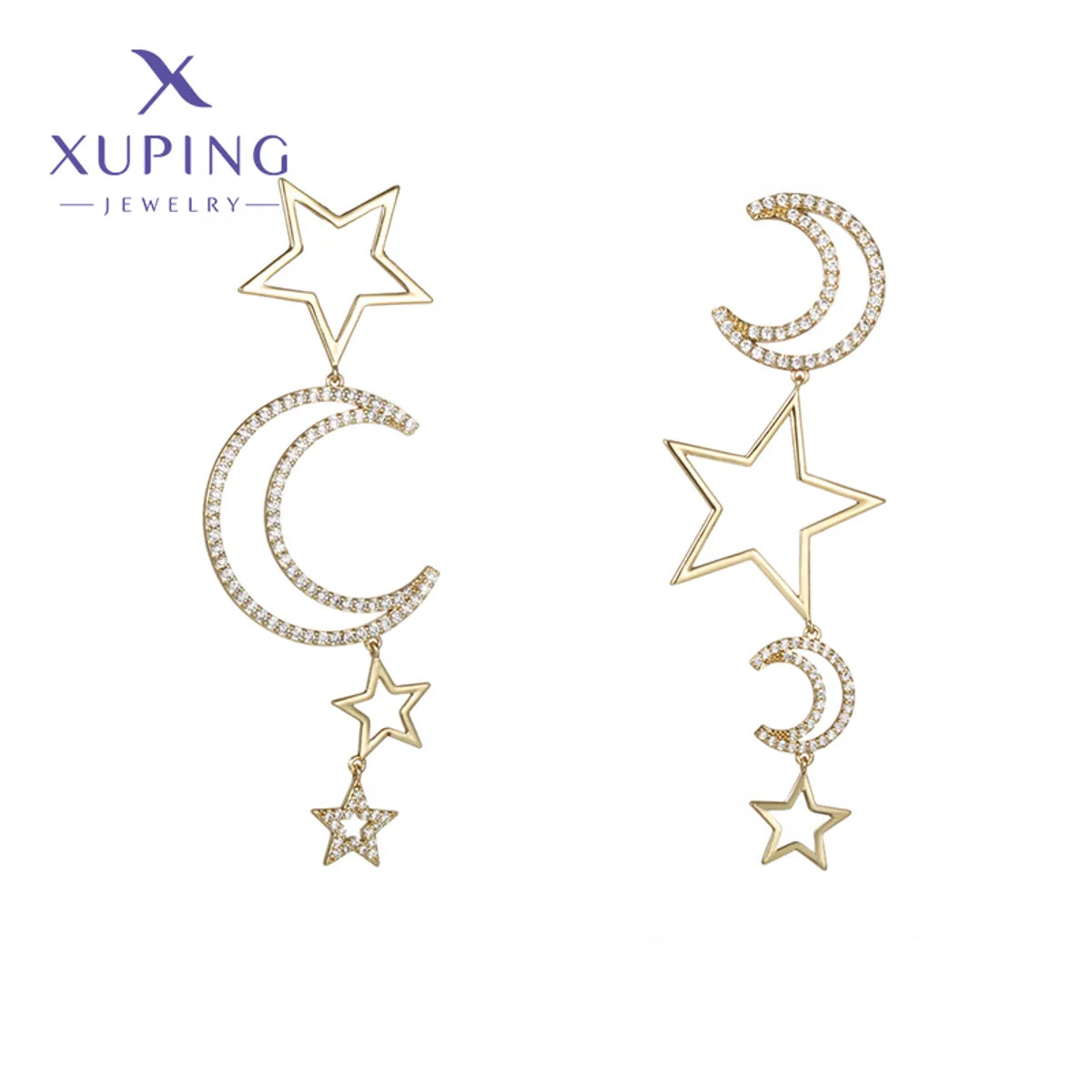 Ladies Earrings with Cyan Euclase-1 Pair Fairy Style IG Style Star Moon Plating Inlay Copper Artificial Gemstones 18K Gold Plated Drop Earrings