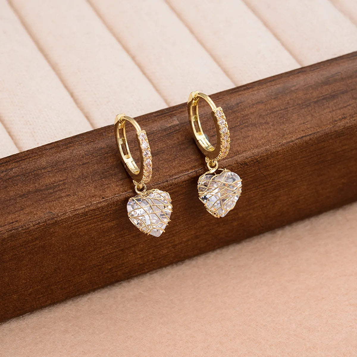 Ladies Earrings for Teachers-1 Pair Elegant Heart Shape Plating Inlay Copper Zircon 14k Gold Plated Earrings