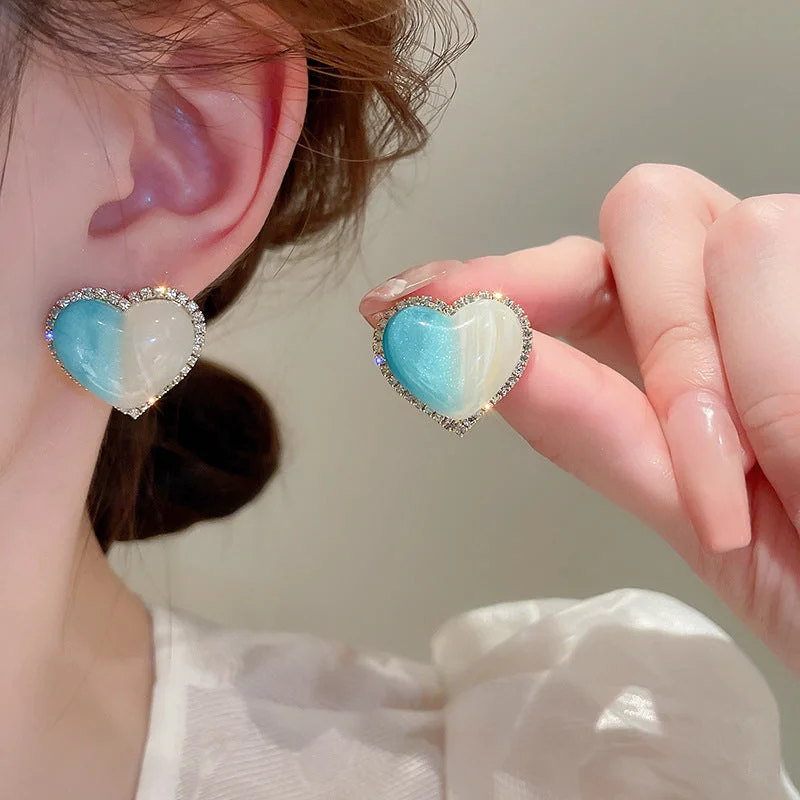 Ladies Earrings High Fashion-1 Pair Korean Style Heart Shape Alloy Ear Studs