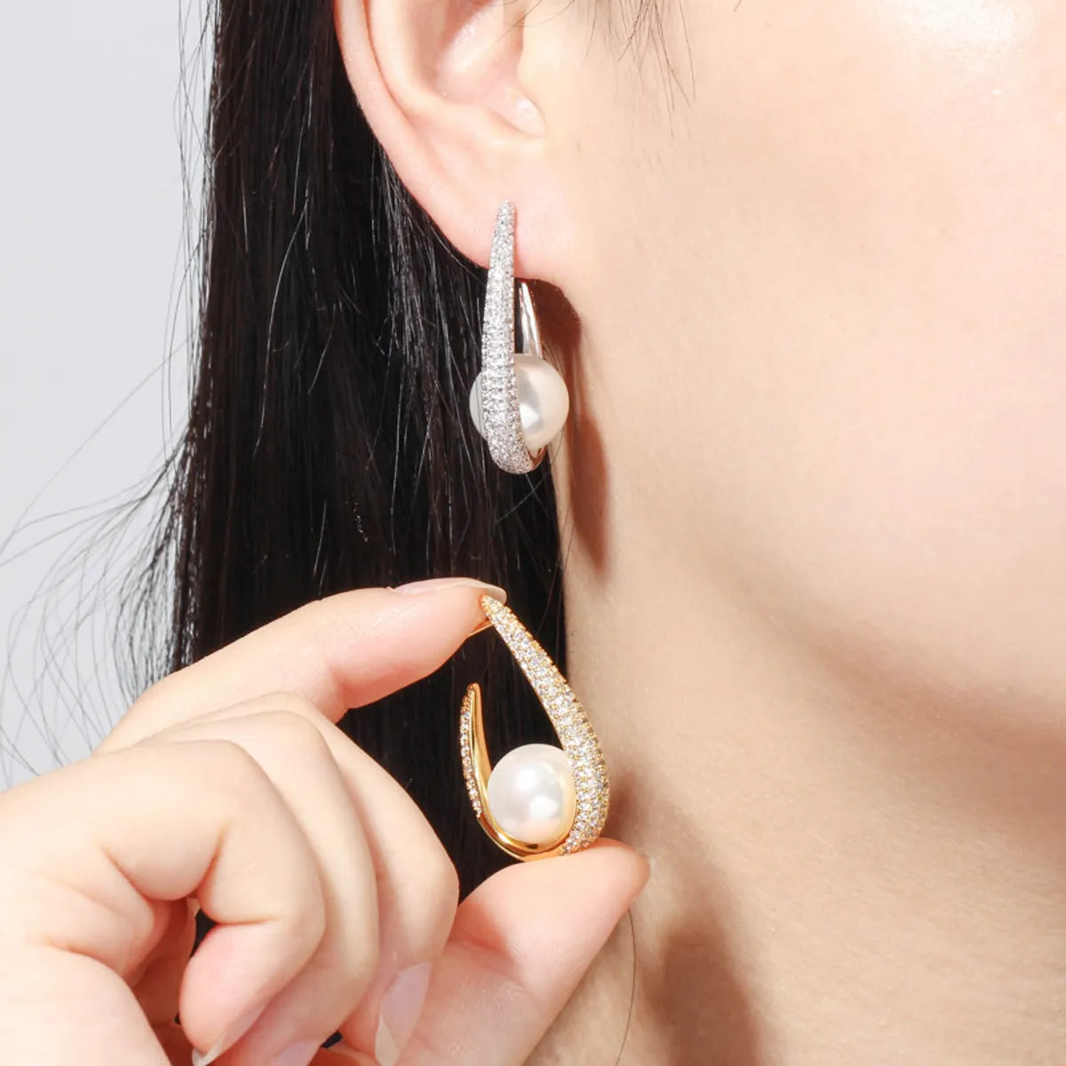 Ladies Earrings with Yellow Citrine-1 Pair Elegant Lady Classic Style Geometric Plating Inlay Brass Imitation Pearl Zircon Gold Plated Drop Earrings