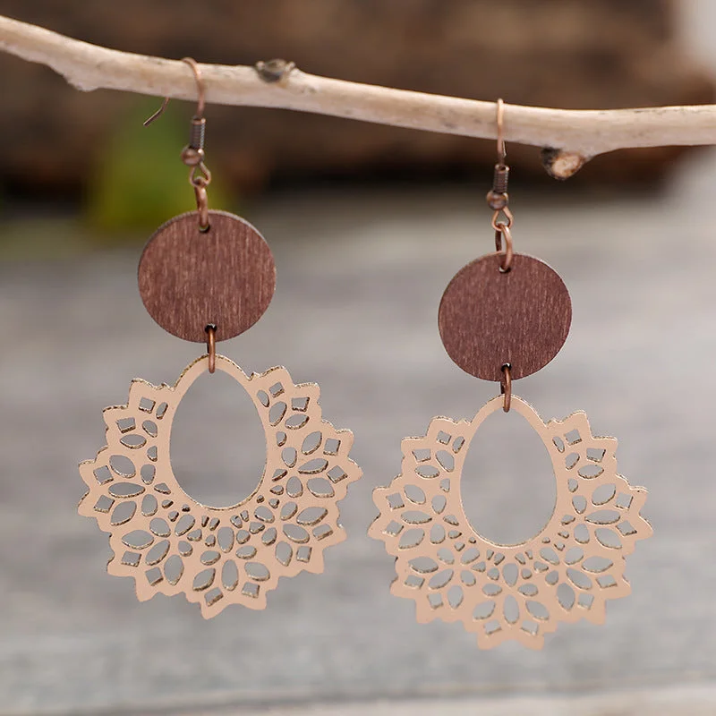 Ladies Earrings with Wave Hoops-1 Pair Bohemian Geometric Pu Leather Wood Drop Earrings