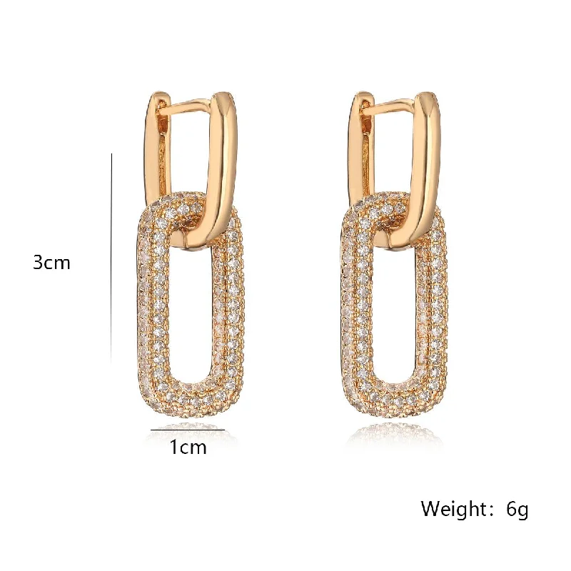 Ladies Earrings with Deep Garnet-Aogu European And American Ins Niche Copper Gold Plated Inlaid Zircon Geometric Earrings Female Affordable Luxury Fashion High-grade All-match Earrings