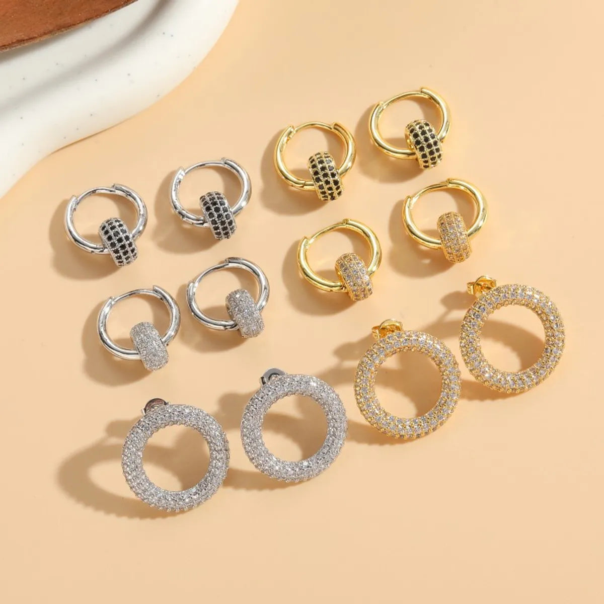 Ladies Earrings Small Hoops-1 Pair Ig Style Circle Plating Inlay Copper Zircon 14k Gold Plated Earrings