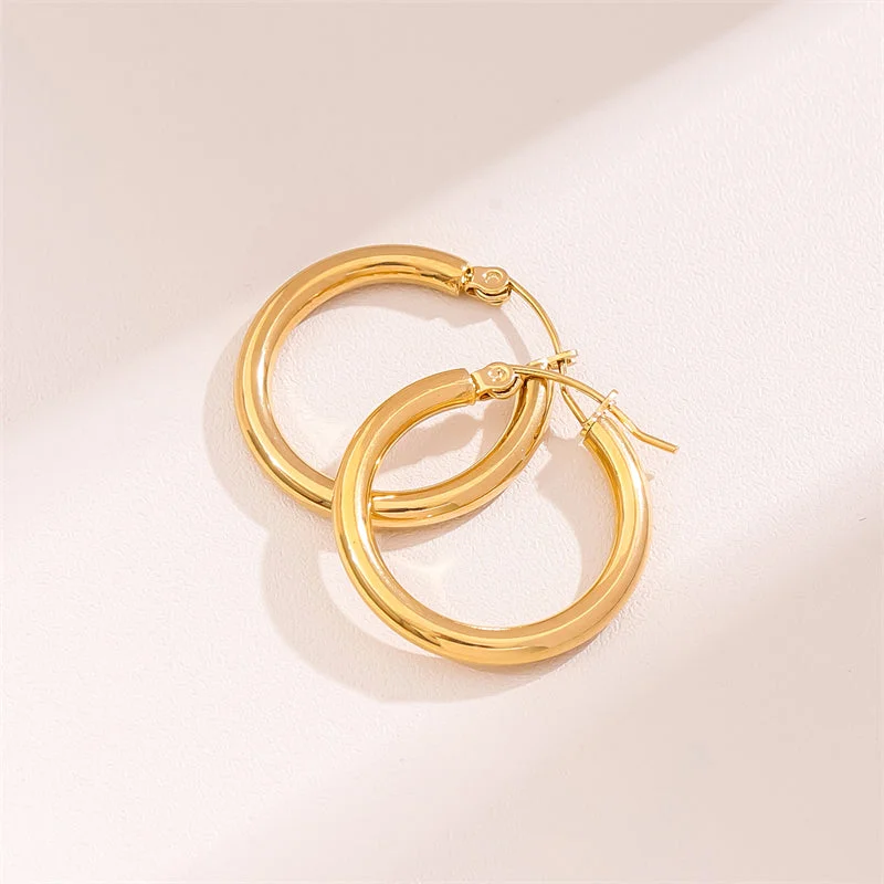 Ladies Earrings Latest Trends-1 Pair Retro Simple Style Round Plating Stainless Steel 18k Gold Plated Hoop Earrings