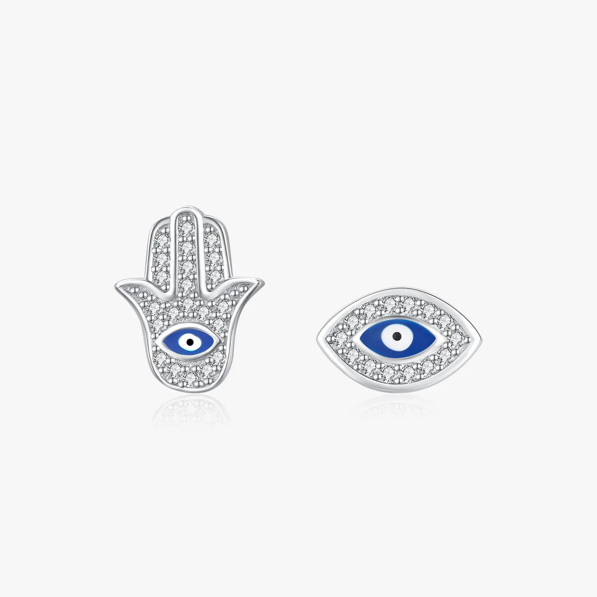 Ladies Earrings for Wedding Guests-1 Pair Ig Style Retro Devil's Eye Hand Of Fatima Asymmetrical Plating Inlay Sterling Silver Zircon Rhodium Plated Ear Studs