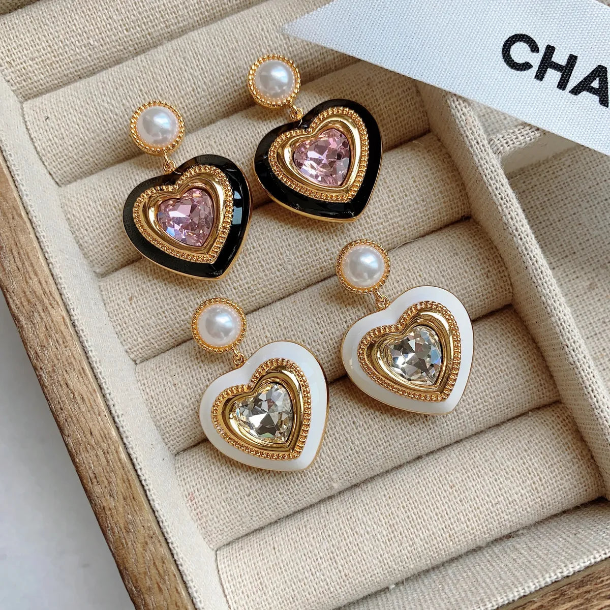 Ladies Earrings with Yellow Herderite-1 Pair Ig Style Heart Shape Plating Inlay Copper Rhinestones Drop Earrings