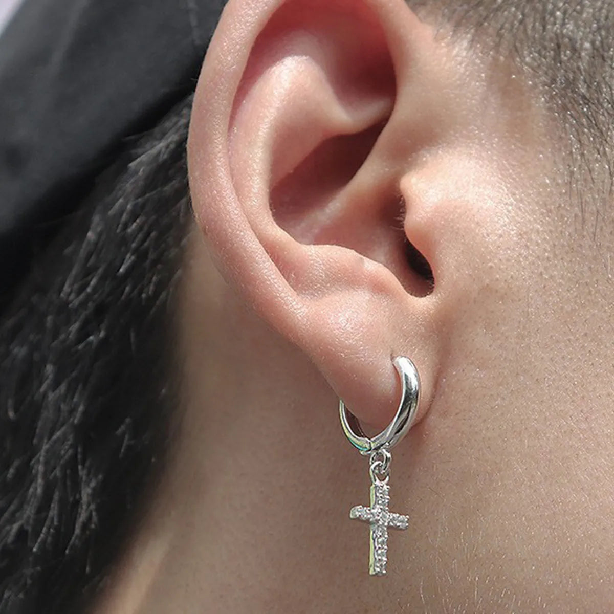 Ladies Earrings with White Thaumasite-1 Piece Classic Style Cross Plating Inlay Copper Zircon Hoop Earrings