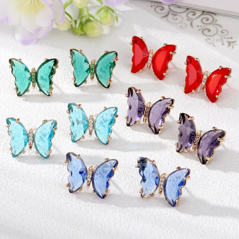 Ladies Earrings Slim Hoops-Women's Simple Style Butterfly Alloy Ear Studs Inlaid Crystal Crystal Earrings