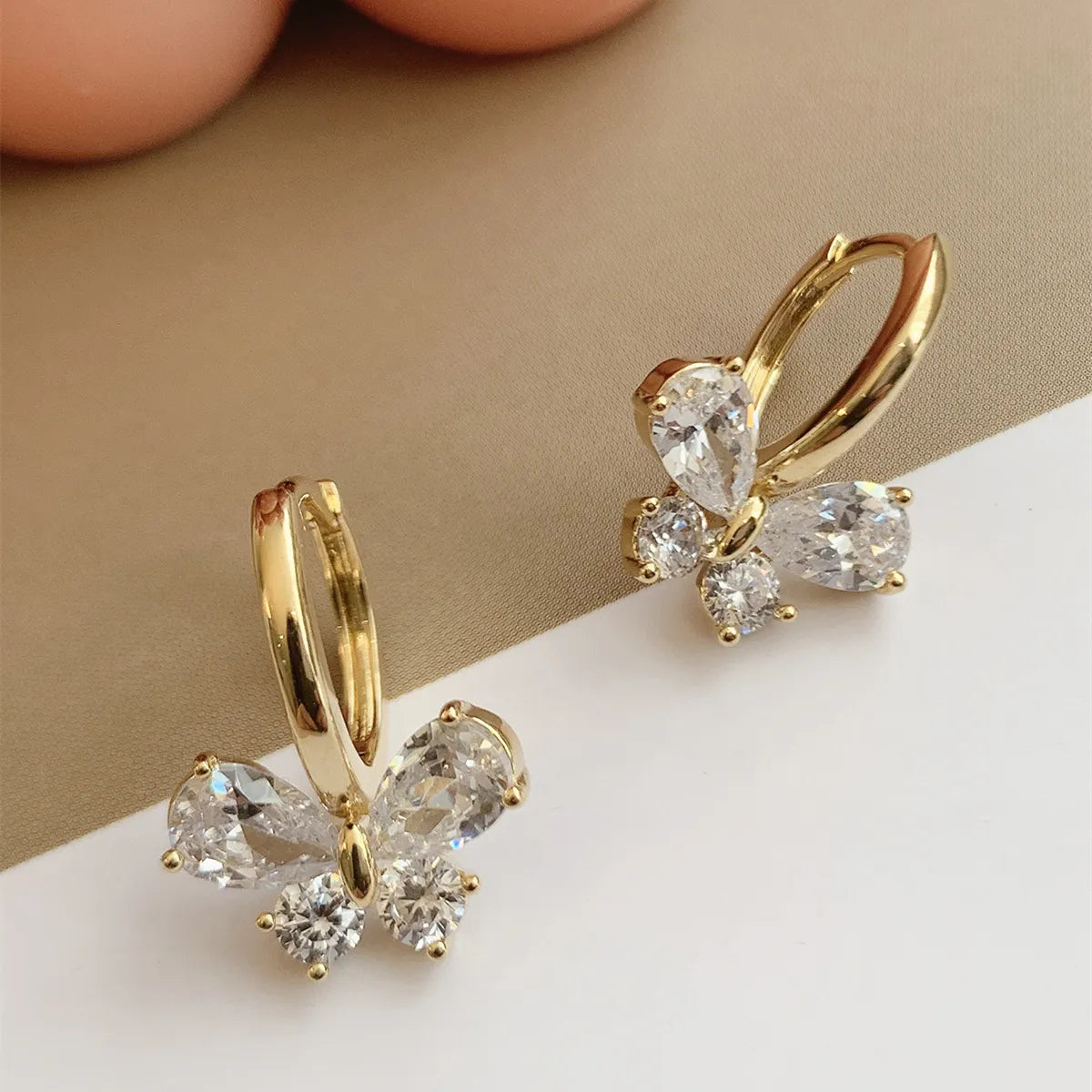 Ladies Earrings with Gold Sphalerite-1 Pair Sweet Butterfly Copper Plating Zircon Drop Earrings