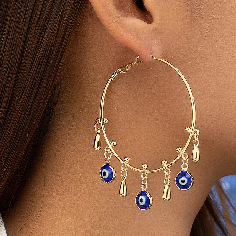 Ladies Earrings for Memorable Days-1 Pair Simple Style Eye Plating Inlay Alloy Glass Hoop Earrings