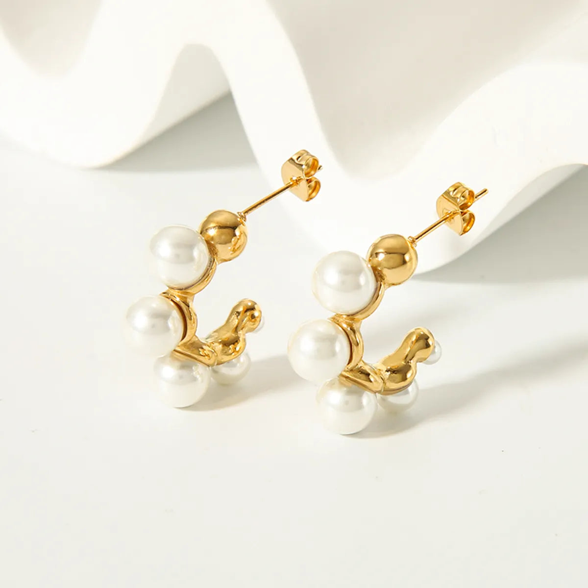 Ladies Earrings with Crescent Studs-1 Pair Ig Style Elegant C Shape Plating Inlay Stainless Steel Pearl 18k Gold Plated Ear Studs