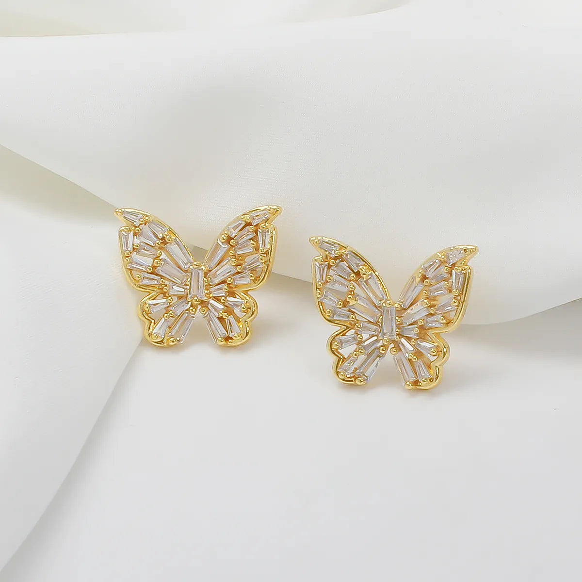 Ladies Earrings with Yellow Heliodor-1 Pair Sweet Shiny Butterfly Inlay Copper Zircon Ear Studs