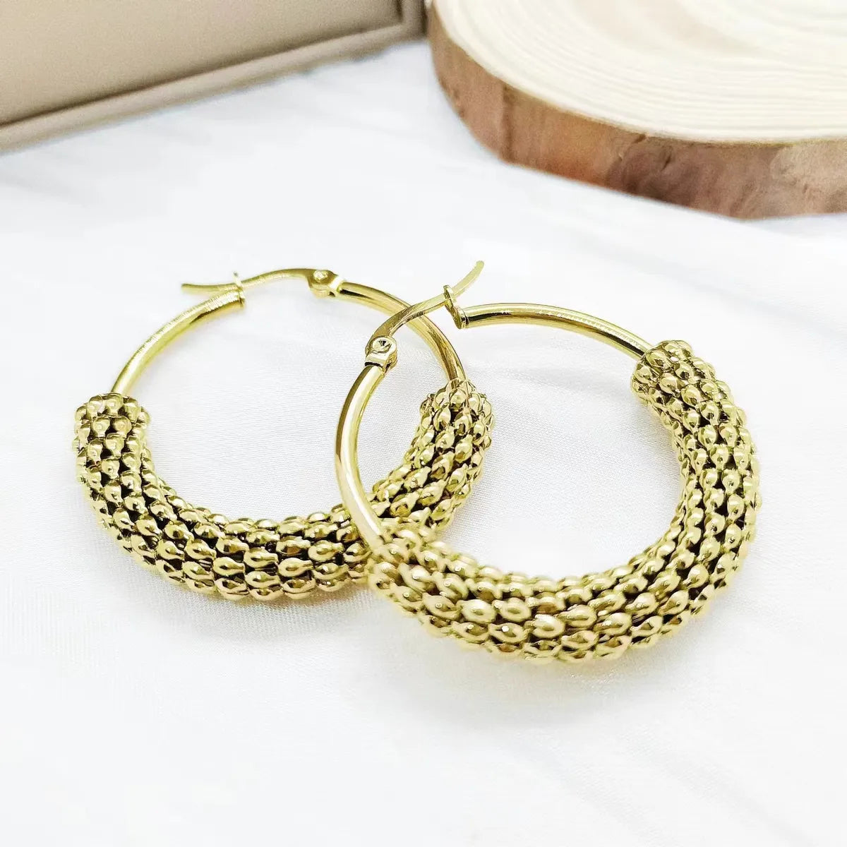 Ladies Earrings Bohemian Charm-1 Pair Vacation Solid Color Plating Stainless Steel Hoop Earrings