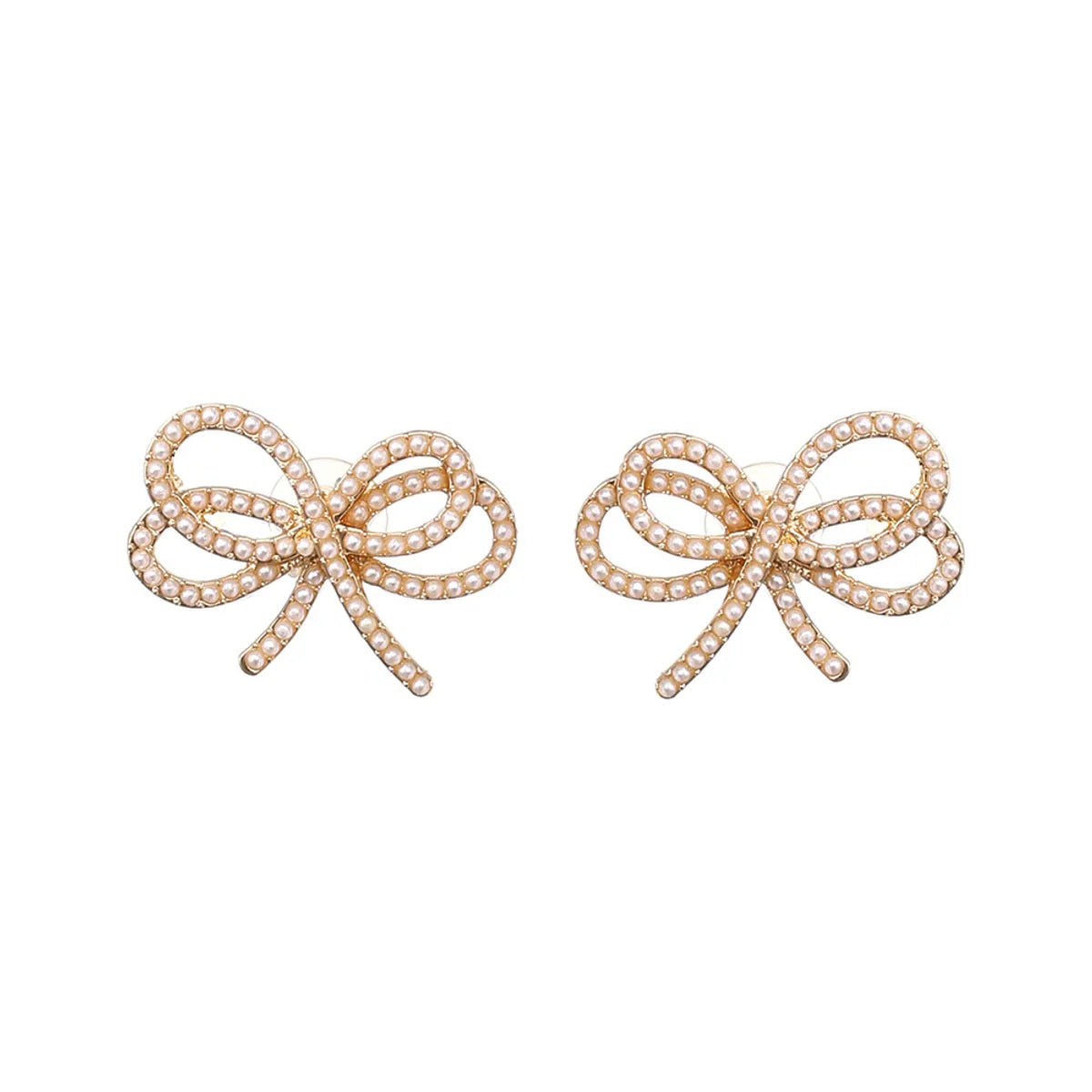 Ladies Earrings for Athletes-1 Pair Sweet Bow Knot Alloy Imitation Pearl Ear Studs