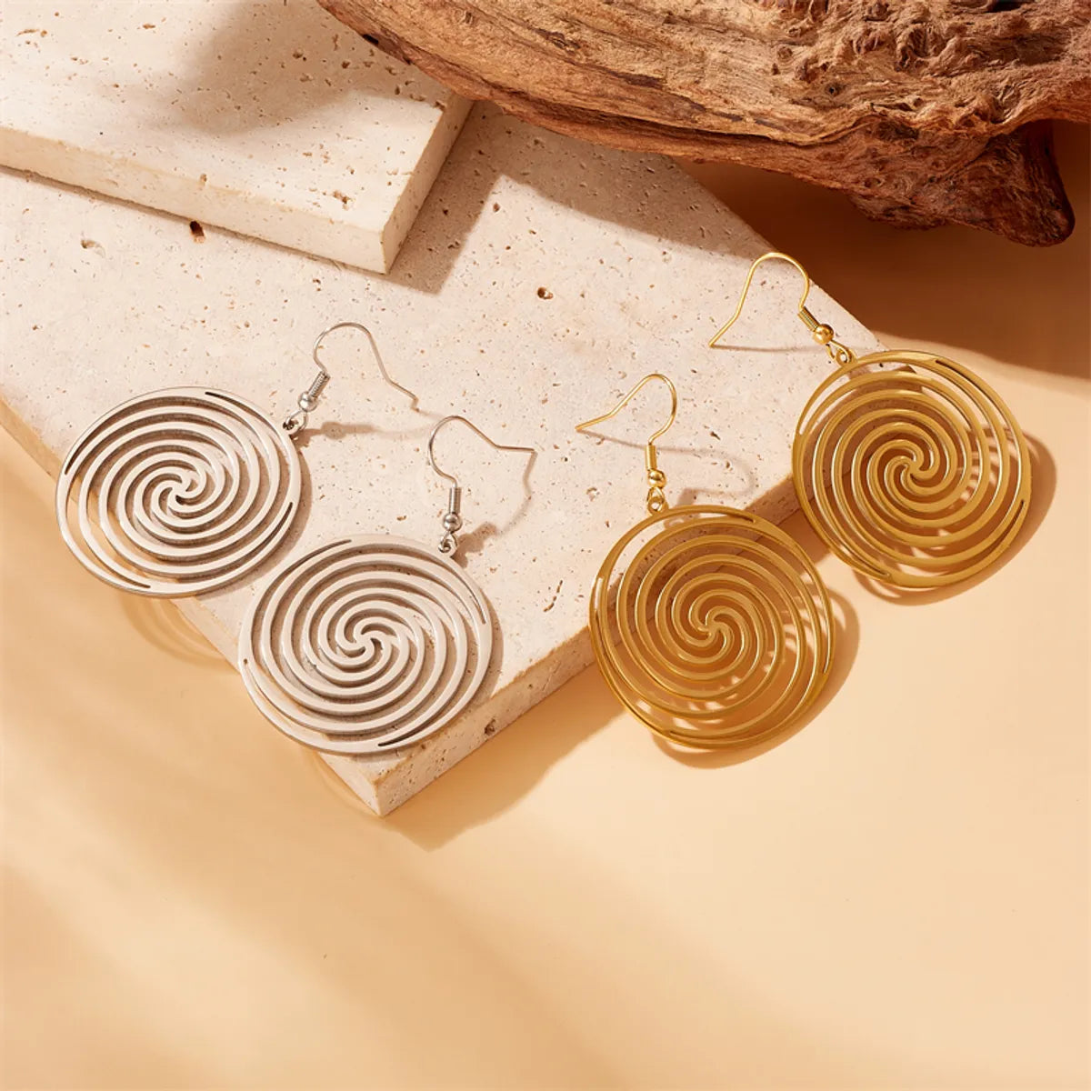 Ladies Earrings with Flame Studs-1 Pair Ig Style Simple Style Round Plating Titanium Steel 18k Gold Plated Drop Earrings