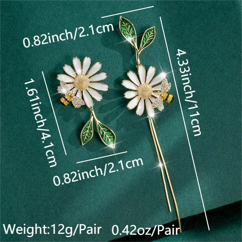 Ladies Earrings Everlasting Look-1 Pair Elegant Sweet Flower Bee Enamel Plating Inlay Copper Zircon 18k Gold Plated Drop Earrings