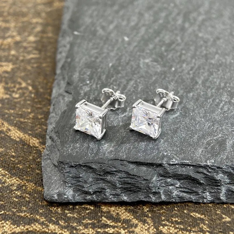 Ladies Earrings Wallet Friendly-1 Pair Simple Style Geometric Inlay Sterling Silver Zircon Silver Plated Ear Studs